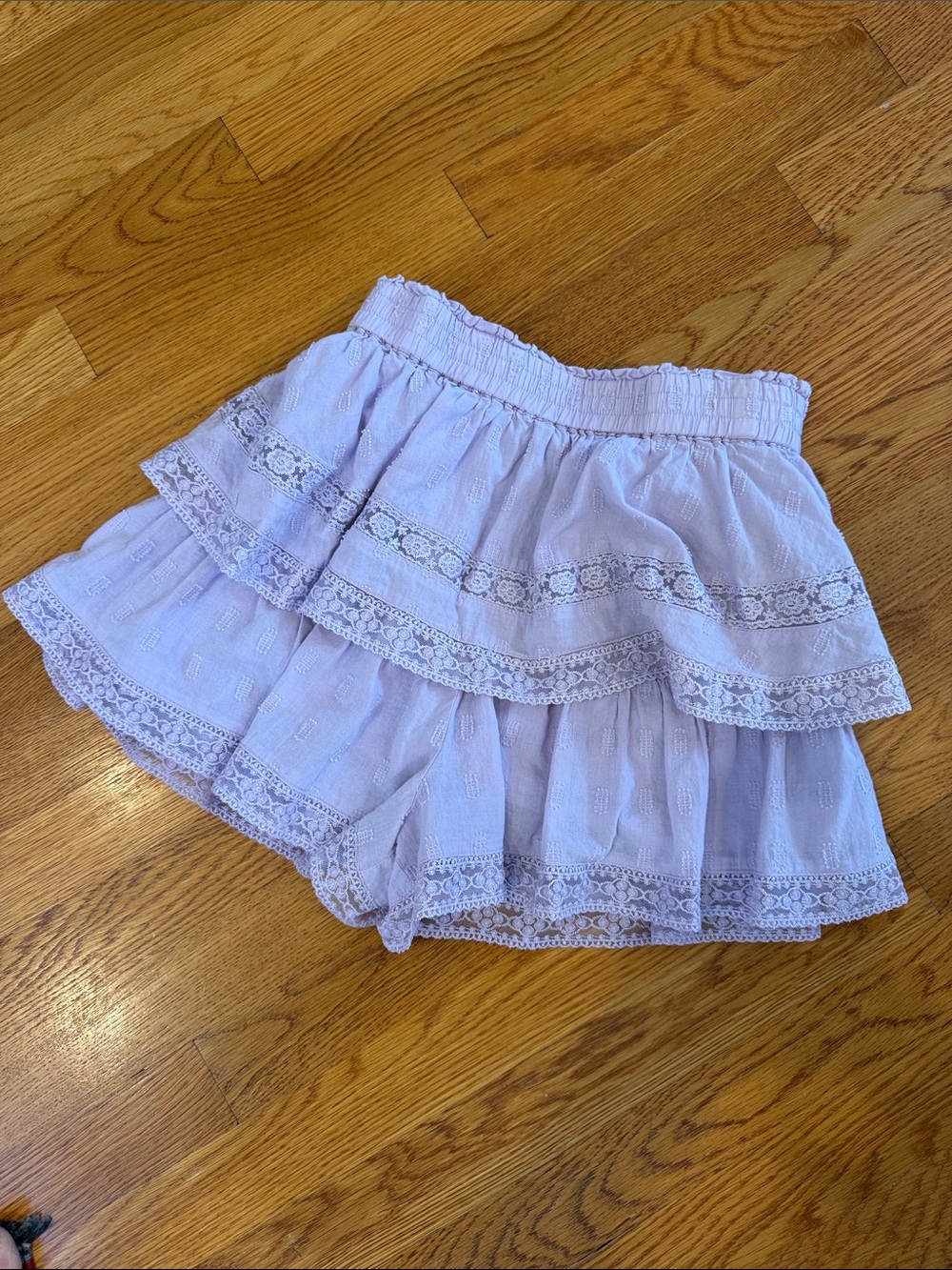 Tiered Lace Trim Women's Skirt in Light Lavender (with built in shorts)